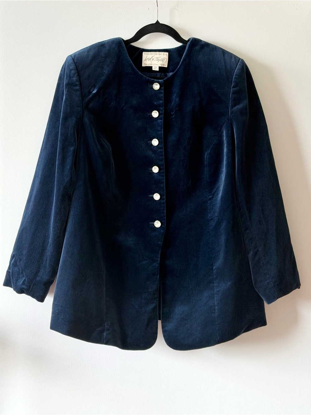 Vintage Lord & Taylor Navy Velvet Jeweled Button Jacket 18W